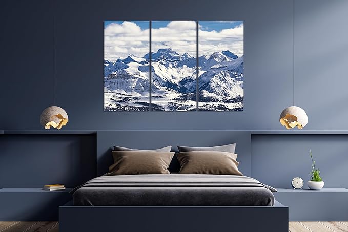 Nature Wall Art Prints - Ocean Forest Mountain Lake Canvas Landscapes - Small to Extra Large Living Room Bedroom Kitchen Bathroom Décor (Snowy Mountains Landscape, 35L" x 53W" - 3 Panels)