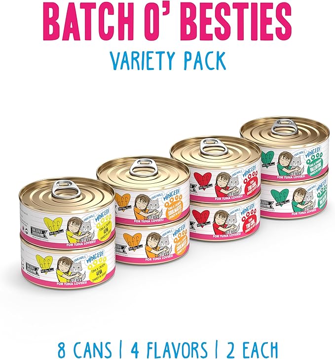 Weruva BFF Minced Natural Wet Cat Food, Batch O Besties Variety Pack, 5.5oz Can, Pack of 8
