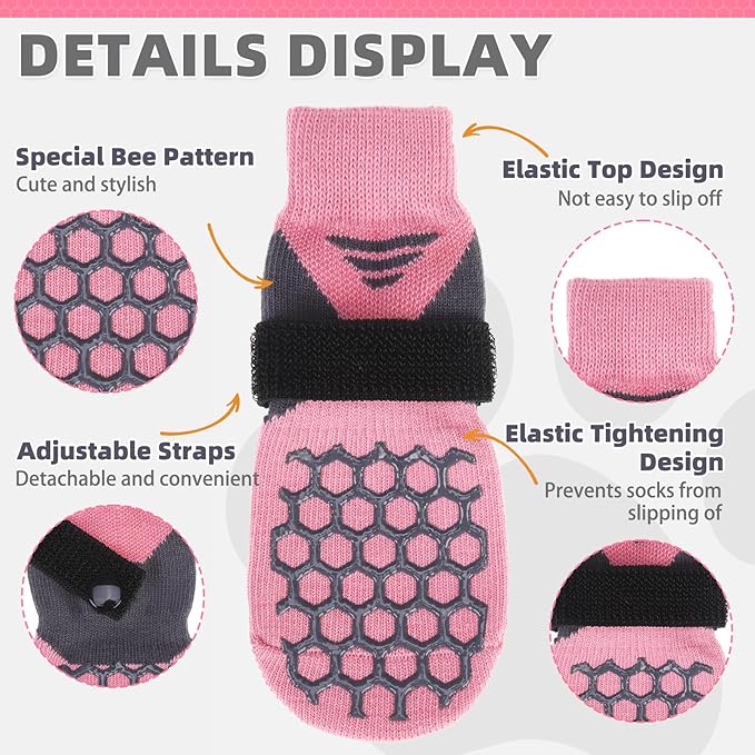 KOOLTAIL Dog Socks for Hot Pavement, Summer Breathable Dog Socks to Prevent Licking Paws, Non Slip Pet Boots & Paw Protectors for Hardwood Floor,Grippy Shoes for Small Medium Large Senior Dogs,Pink XL