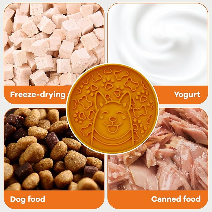 Silicone Slow Feeder Bowl for Dogs, Suction Cup Design, Non-Slip Base, Puppy Pattern Eating Slow, for All Breed Dogs (Dark Yellow)