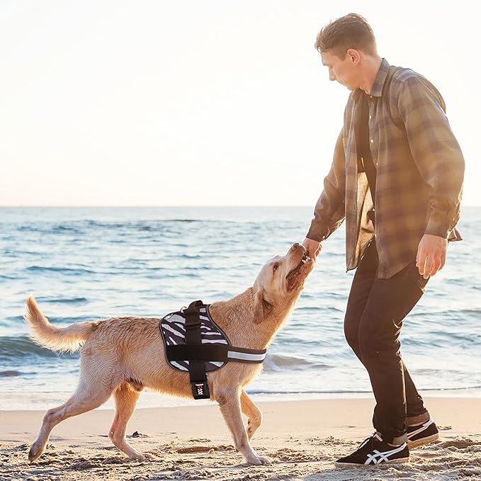 Dogline Dog Harness, Reflective No-Pull Adjustable Vest with Handle for Walking, Training, Breathable, No - Choke Harness for Small, Medium or Large Dogs Room for Patches Zebra Black/White L 27"-34"