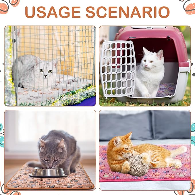 Reginary 4 Pcs Waterproof Guinea Pig Blankets Washable Small Animal Fleece Bedding Absorbent Guinea Pig Cage Liners Reusable Pet Pee Pad Sleep Mat for Hamster Ferret(Paw Print,12 x 12 Inch)