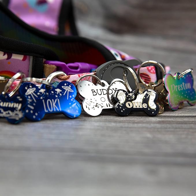 Personalized Dog Tag with 5 Lines of Custom Deep Engraved Durable Stainless Steel Pet ID Name Tag Designer Regular Size Bone