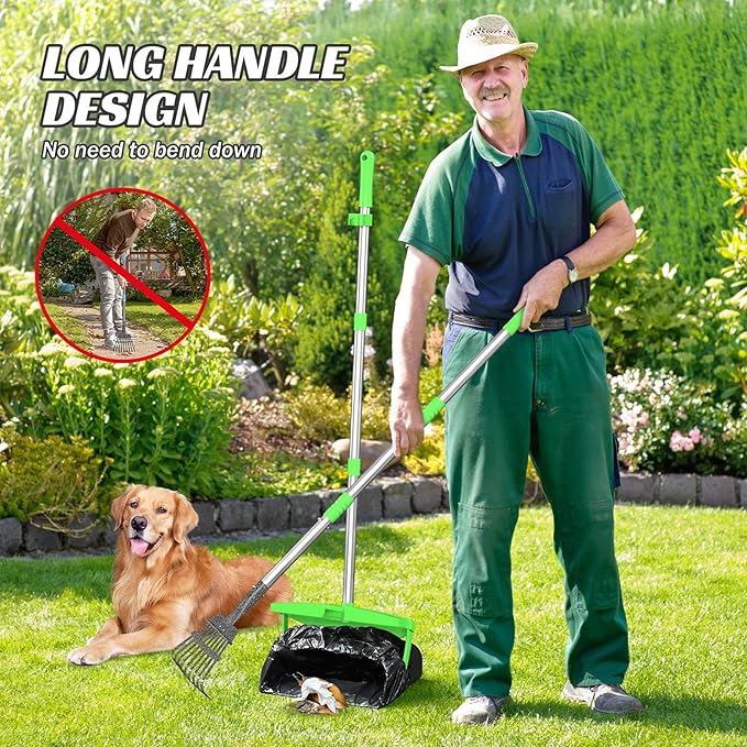 Pooper Scooper with Bag Attachment, 50 inches Long Handle Pooper Scooper, Poop Scooper for Dogs, Dog Poop Scooper for Yard, Pooper Scooper for Large Dogs Heavy Duty, Poop Scooper Bin & Rake