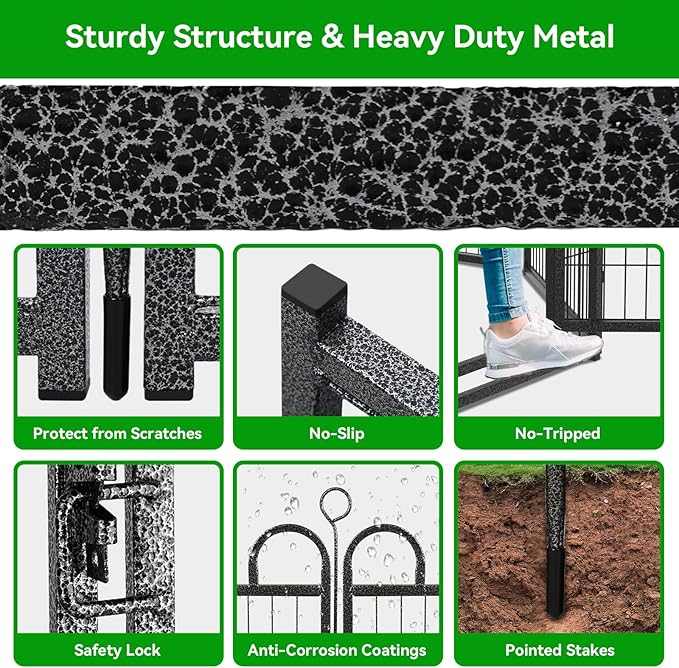 Dog Playpen Outdoor 12 Panels Heavy Duty Dog Fence 32" Height Anti-Rust with Doors Portable for RV Camping Yard, Total 27FT, 58 Sq.ft, Snowy Black