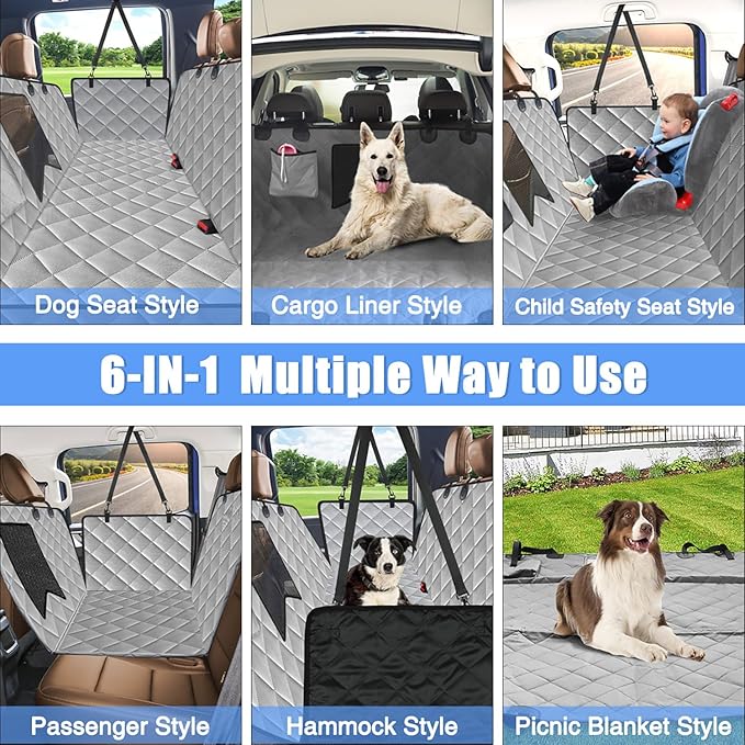 Kytely Dog Car Seat Cover XL, Heavy Duty Dog Seat Cover for Back Seat, 100% Waterproof Nonslip Hammock for Car with Side Flap, Scratch Proof Pet Back Seat Covers