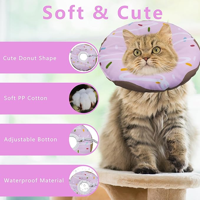 Cat Cone Collar Soft, Adjustable Cat Recovery Collar Kitten Cones to Stop Licking, Cute Donut E Collar After Surgery, Cats Neck Pillow Cone Elizabethan Cones of Shame (Waterproof Purple, Small)