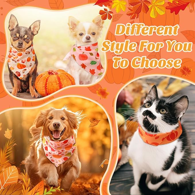 Abbylike 50 Pcs Fall Dog Bandanas Bulk Pumpkin Bandanas for Dogs Triangle Kerchief Bibs Scarf for Small Medium Large Pets Autumn Thanksgiving Costume Accessories, 25 Styles (25.6 x 17.7 x 17.7 Inch)