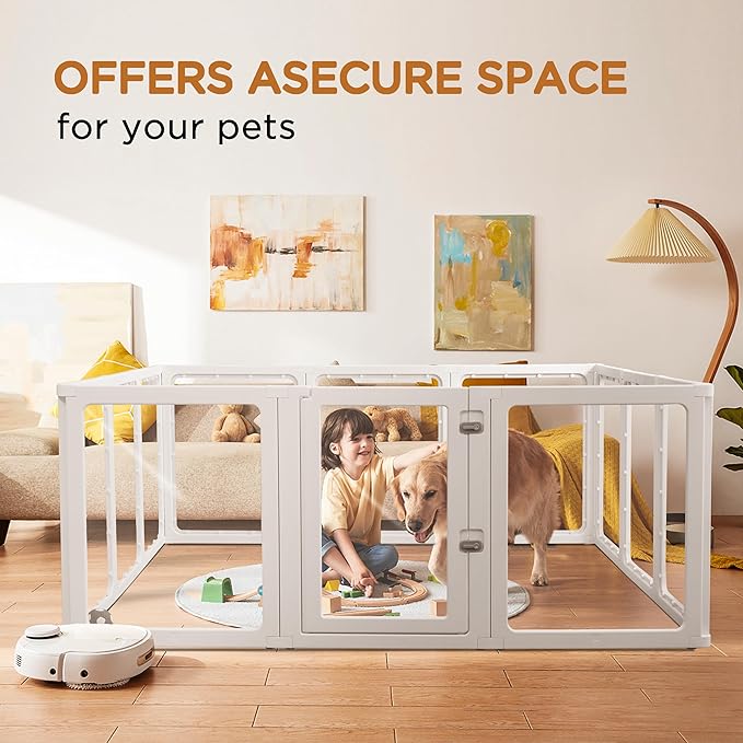 Citylife Clear Acrylic Plastic Dog Playpen Indoor,for Puppy Cat Rabbit Ferret Transparent Pet Pen,Easy Assemble Whelping Crate Kennel Cage Enclosure for Small & Medium Dogs 12 Panels