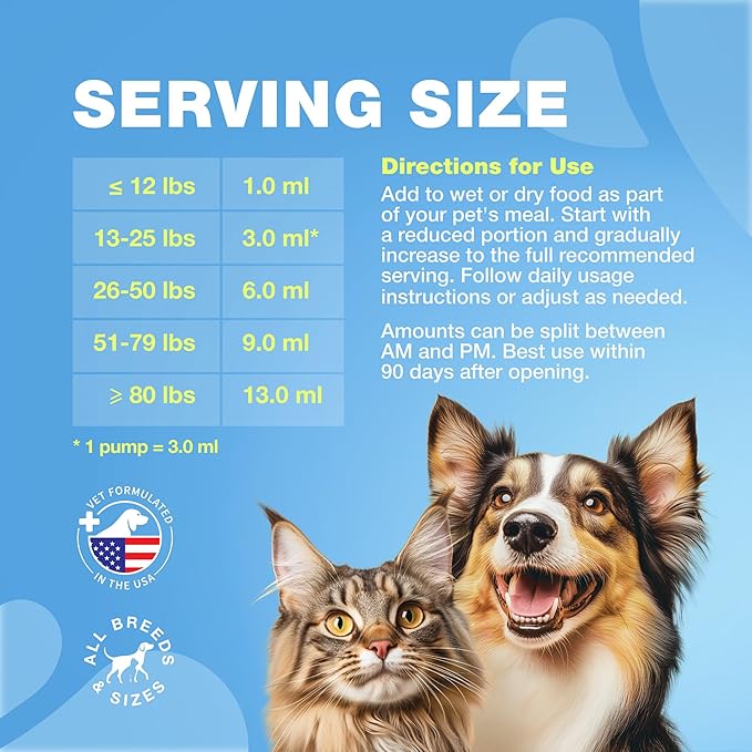 Fish Oil for Dogs and Cats - Skin and Coat Support Supplement for Pets - Omega 3 6 9 Fatty Acids - Itchy Skin, Shedding, Immunity, Joint - EPA DHA - Wild Caught Salmon and Pollock Food Topper