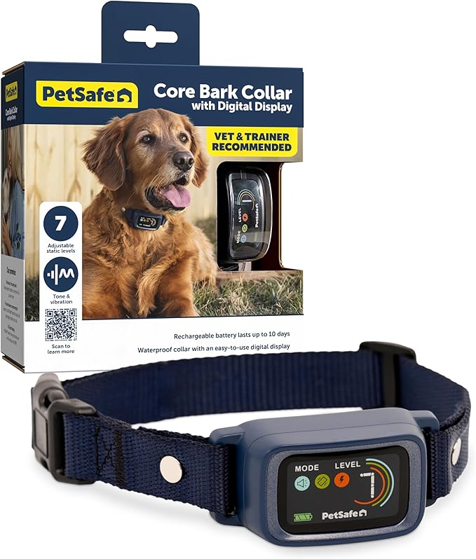 PetSafe Core Digital Dog Bark Collar – Waterproof Anti-Bark Training Device – Tone, Vibration and Static Correction – Illuminated Digital Display – for Small Medium or Large Dogs 8 lb. and Up