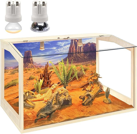 Prolee Bearded Dragon Tank, Reptile Enclosure, Snake Tank, Reptile Terrarium, Built-in Light Fixtures with Switch, (23 Gallon, 24" Long, Clear Acrylic Roof)