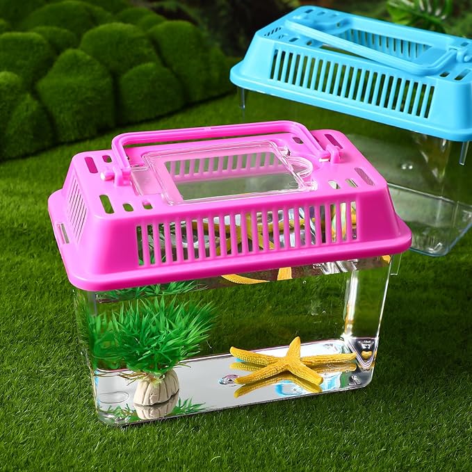 Mini Handheld Aquarium Pet Box, 4Pcs Portable Fish Tank Plastic Turtle Tank with Lid Handheld Fish Tank Clear Reptile Terrarium Hamster Box for Fish Snakes Aquarium