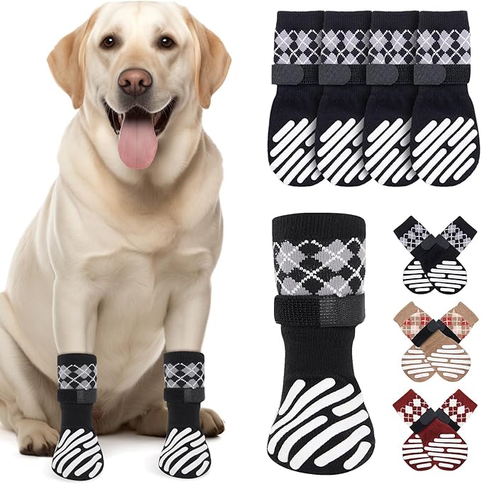 LOOBANI Dog Socks to Prevent Licking Paws - Dog Socks for Hardwood Floors Anti Slip for Traction Control - Dog Grippy Socks for Senior Dog Small Medium Large Dogs on Tile Floors, Black XS