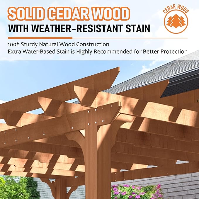 MUPATER 12x14 FT Wooden Pergola, Cedar Pergola Kit with Roof, Outdoor Garden Shelter for Backyard, Deck, Lawn, Pool, Natural