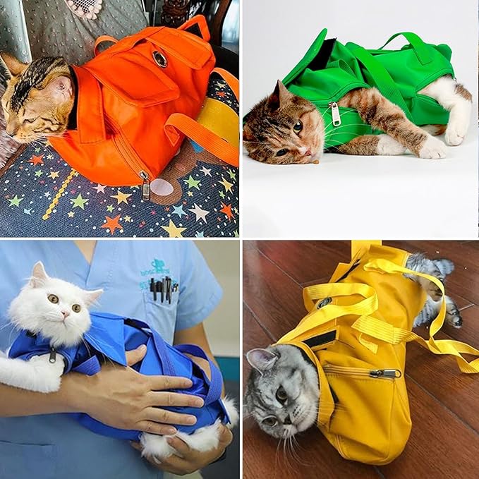 HDKUW Cat Grooming Bag,Foldable Travel Carrier for Cats,Anti-Bite Anti-Scratch Cat Grooming Restraint Bag,Pet Carrier for Administering Eye Drops,Ear Cleaner,Clipping Nails Yellow S