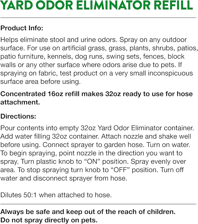 NaturVet – Yard Odor Eliminator | Eliminate Stool and Urine Odors from Lawn and Yard | Designed for Use on Grass, Plants, Patios, Gravel, Concrete & More | 16 oz Refill