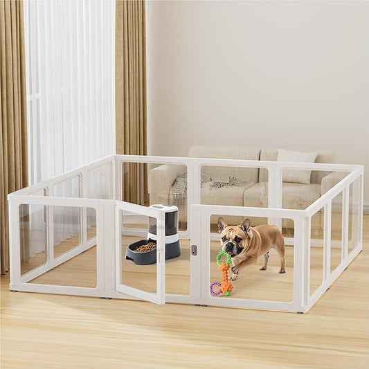 Citylife Dog Playpen with Door Clear Pet Playpen for Indoor Outdoor Easy to Install and Remove Puppy Playpen for Dogs, Cats, Bunnies, Pigs, 12 Panels