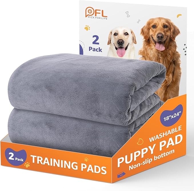 Washable Dog Pee Pads 24x36 2Pack Reusable, Absorb Dog Mats Non-Slip for Puppy Training, Whelping, Potty, Playpen, Crate
