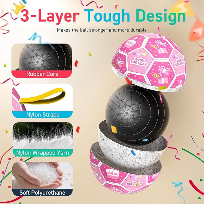 QDAN Dog Birthday Toys, Squeaky Dogs Toys, Dog Soccer Ball with Straps, Puppy Gifts, Herding Balls with Bell Inside, Water Toy, Durable Ropes Ball for Medium Large Dogs (8 inch)