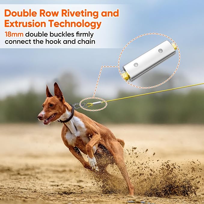 Tresbro 50FT Reflective Tie Out Cable for Dogs Up to 250 Pounds, Steel Wire Lead Leash Cable with Stainless Rotatable Buckle, Lightweight and Enduring, Dog Chains Outside for Outdoor, Yard, Yellow