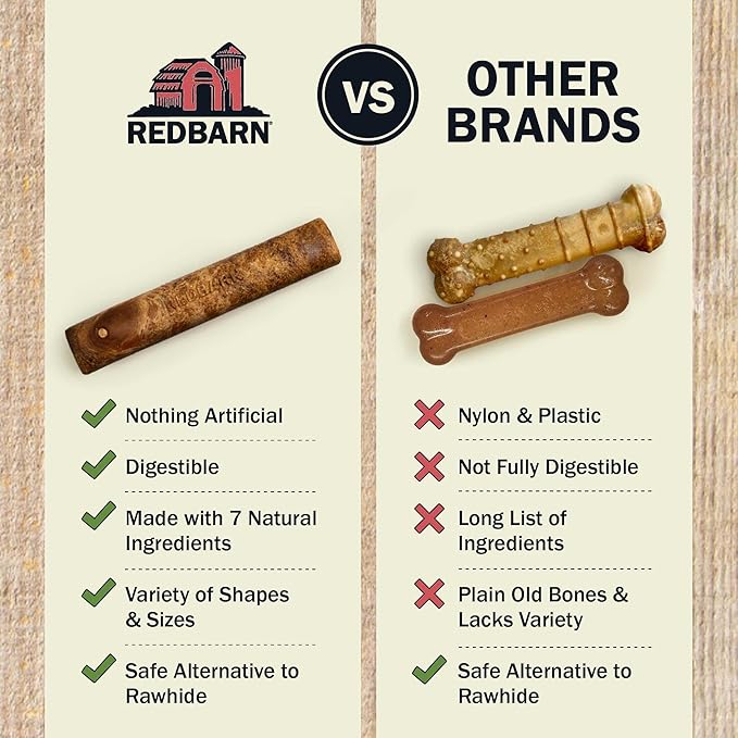 Redbarn Natural Dur-A-Bulls Treats for Dogs - 5 Medium Sticks - Hickory Flavor - Made in USA Long Lasting 100% Digestible No Artificial Ingredients or Plastic