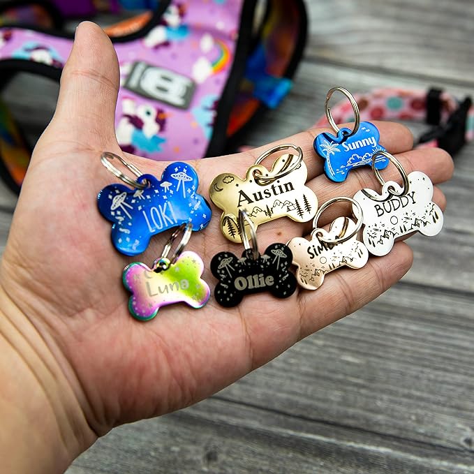 Personalized Dog Tag with 5 Lines of Custom Deep Engraved Durable Stainless Steel Pet ID Name Tag Designer Regular Size Bone