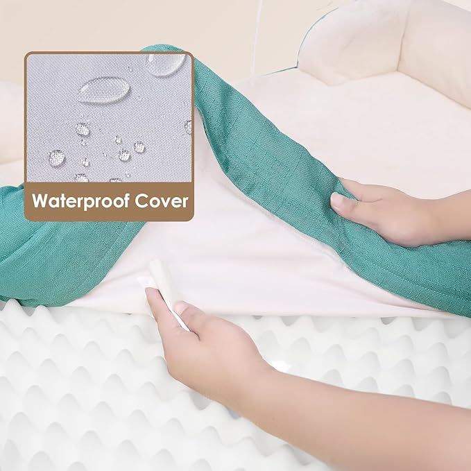 EHEYCIGA Orthopedic Dog Beds for Extra Large Dogs, Waterproof Memory Foam XL Pet Bed with Sides, Non-Slip Bottom and Egg-Crate Foam Big Dog Couch Bed with Washable Removable Cover, Turquoise Blue