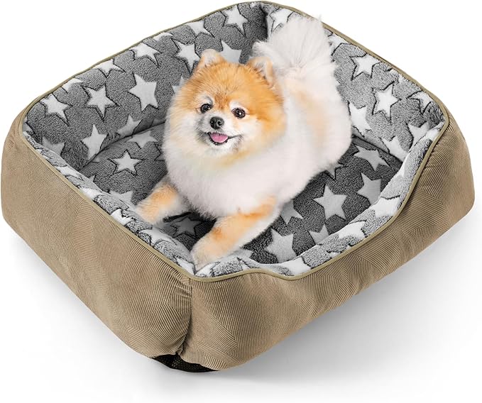 SIWA MARY Rectangle Dog Bed for Small Medium Dogs, Calming Dog Bed Small Size Dog, Orthopedic Dog Sofa Bed, Washable Soft Calming Sleeping Dog Soft Puppy Bed, Non-Slip Bottom, S (20"x 19"x 6"),Brown