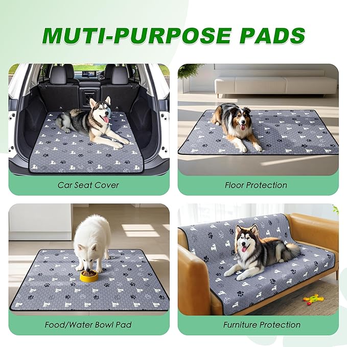 Washable Pee Pads, Puppy Pee Pad for Dogs, 2 Pack Absorbent Reusable Training Dog Pads Pet Puppy Pads, Non-Slip Potty Pads for Whelping, Playpen, Crate, Bed, Grey 24"x24"