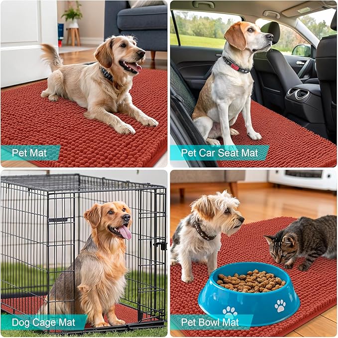 OLANLY Dog Door Mat for Muddy Paws 30x20, Absorbs Moisture and Dirt, Absorbent Non-Slip Washable Doormat, Quick Dry Chenille Mud Mat for Dogs, Entry Indoor Entryway Carpet for Inside Floor, Maple Red