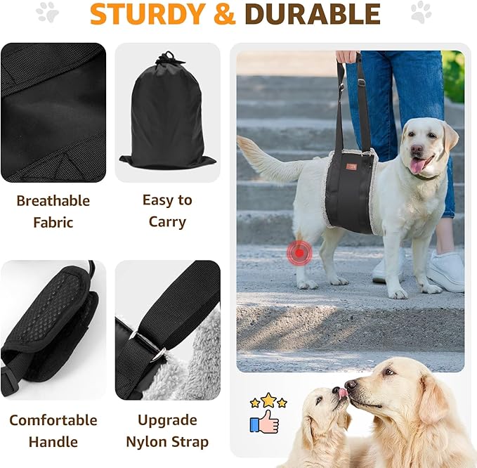 Adjustable Dog Lift Harness, Dog Sling for Large Dogs Hind Leg Support, Soft Lift Support Helps Senior, Injured, Disabled and After ACL Surgery Dogs-Black & Grey (Large)