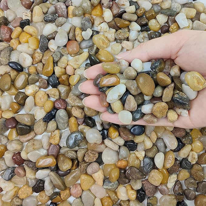 5 lbs Polished Pebbles, 3/8 Inch Pea Gravel for Plants, Decorative Stones River Rocks for Succulent Soil Cover, Cactus, Aquarium, Vase and Outdoor Garden Landscaping