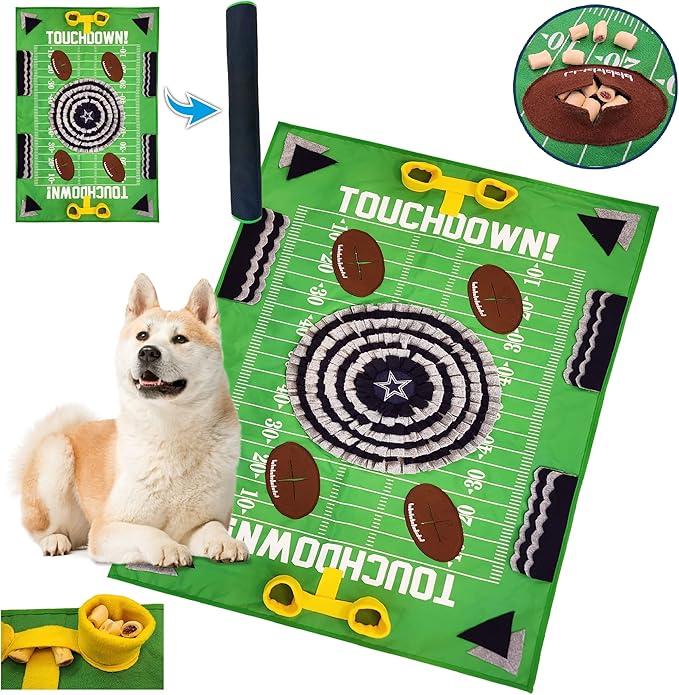 NFL Dallas Cowboys Dog Snuffle Mat – Interactive Pet Slow Feeder, Football Field Design Food Puzzle Toy for Dogs & Cats, Foraging Activity Mat for Smarter Feeding