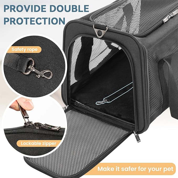 Petsfit Cat Carrier Dog Carrier, Large Capacity Lightweight Soft-Sided Pet Carrier for Travel, with Adjustable Shoulder Strap, Auto Locking Zipper Head and Washable Fleece Pad