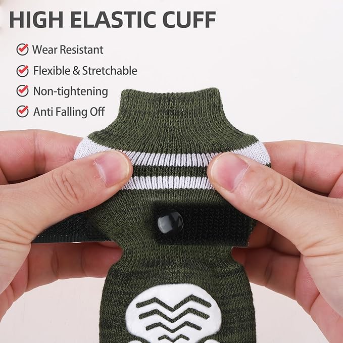 PUPTECK Non-slip Dog Socks to Prevent Licking Paws, Double Sides Dog Boots & Paw Protectors Booties Traction on Hardwood Floors Hot Pavement with Grippers, for Small Medium Large Senior Dogs, Green XL