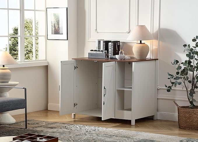 Cat Litter Robot Enclosure,for Placing Litter Robot 3/4,Power Outlet and Dog-Proof Shelf for Litter Robot Cabinet,Litter Collector for Automatic Litter Box Enclosure,Antique White