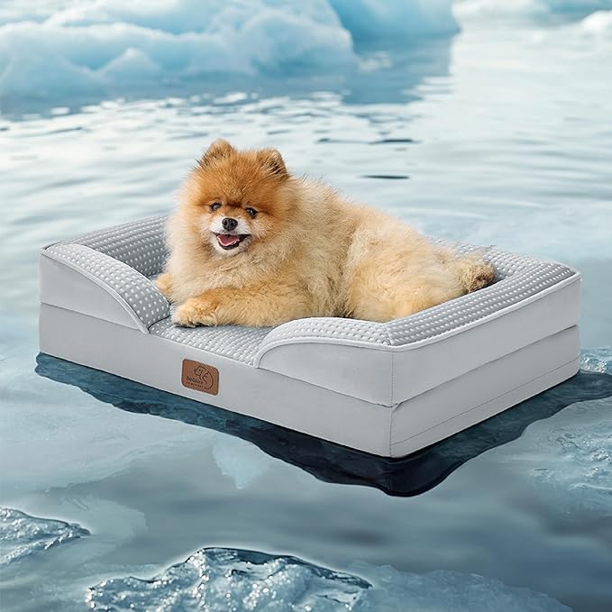 Bedsure Orthopedic Dog Beds for Small Dogs - Washable Small Dog Cat Bed Waterproof, Comfort Pet Couch Sofa with Washable Removable Cover, Pets Bed with Nonskid Bottom, Cooling Grey, 24"