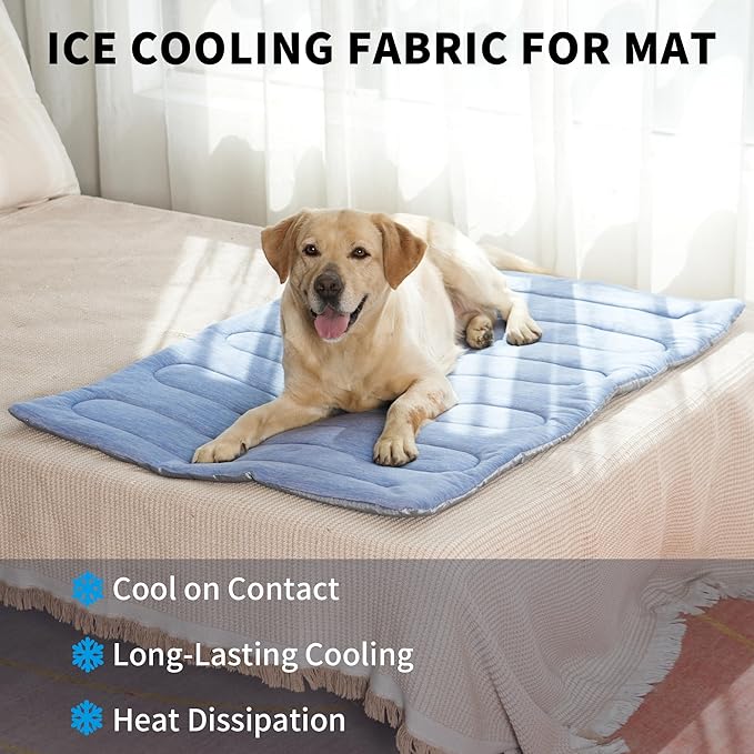 MARUNDA Dog Cooling Mat, 36" x 24" Thicken Waterproof Cooling Mat for Extra Large Dog, Q-MAX>0.5 Ice Cool Fabric-Cool on Contact，Easy Washable Pet Pad in Summer (36" x 24" (L-Crate), Blue)