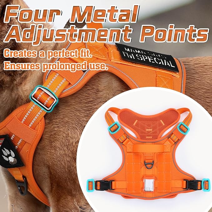 rabbitgoo Tactical Dog Harness for Large Dogs, No Pull Military Service Vest with Handle & Molle, Easy Control for Training Walking, Adjustable Reflective Straps, Orange, L