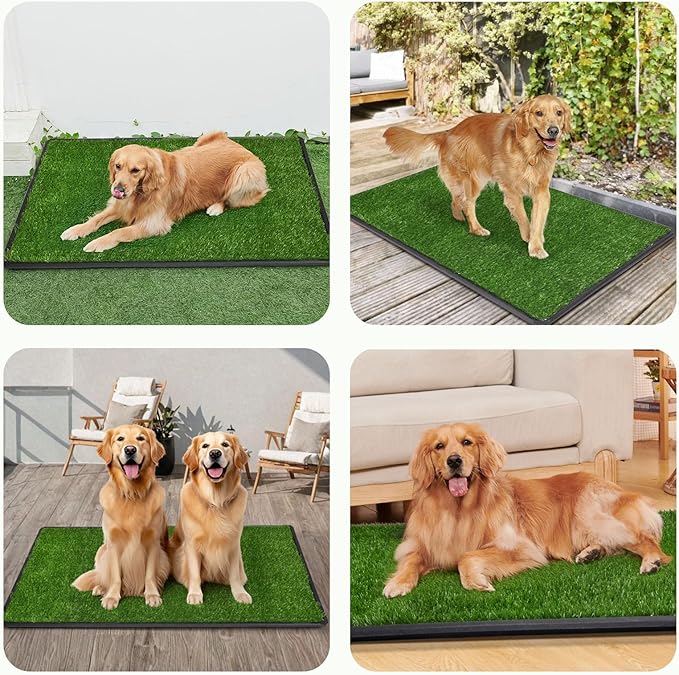 LOOBANI 45x29in Large Dog Grass Potty Tray - Dog Litter Box with 2-Pack Replacement Artificial Grass Puppy Training Pads - Potty Tray for Balcony Apartment Indoor Outdoor Use