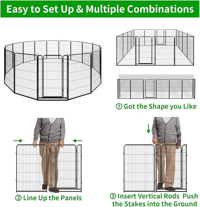 Dog Playpen Outdoor Extra Wide 16 Panels Heavy Duty Dog Fence 47" Height Anti-Rust with Doors Portable for RV Camping Yard, Total 42FT, 140 Sq.ft, Snowy Black