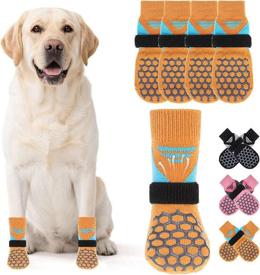 KOOLTAIL Dog Socks for Hot Pavement, Summer Breathable Dog Socks to Prevent Licking Paws, Non Slip Pet Boots&Paw Protectors for Hardwood Floor,Grippy Shoes for Small Medium Large Senior Dogs,Orange M