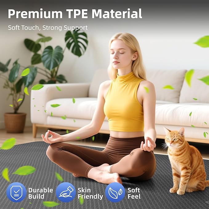Extra Large Yoga Mat - 72"x35", 72"x48", 78"x57" - Wide TPE Exercise Mat for Home, Stretching, Couples & Family Workouts - 6-12mm Thick, Non-Slip & Waterproof - with Carry Bag and Straps