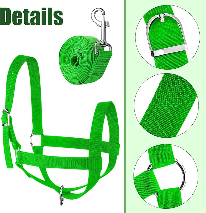 Hillban Cow Halter Cattle Halters Adjustable Calf Halter with Leading Rope for Miniature Horse Donkey Goat Foal Nylon Cattle Training Supplies