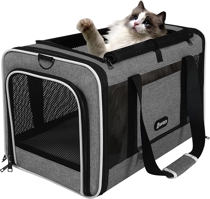 Cat Carrier 18x11x11 Top Load Soft Pet Travel Bag Over 15 lbs, Collapsible Small Dog Puppy Crate 10 Pounds, Small Animal Rabbit Kennel Carrying Case, Kitten Mesh Cage Medium Cat Under 25 Grey