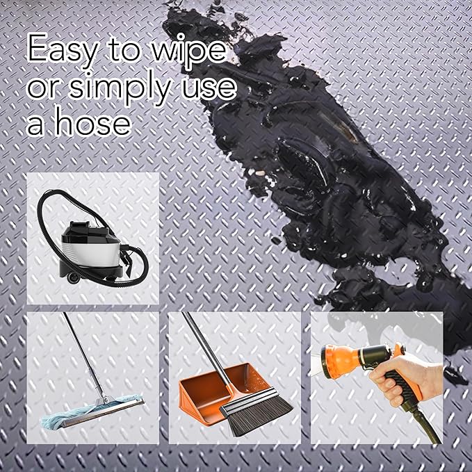 RESILIA Heavy Duty Garage Floor Runner & Protector Mat - Slip Resistant Diamond Plate PVC Mats - Water, Spill, & Stain Resistant, Silver (4 feet x 8 feet)