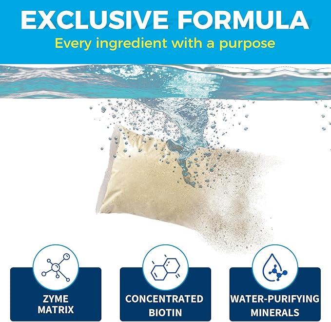 Pond Clarifier Treatment – 12 Packets Natural Pond Water Clear for Outdoor Lakes – Beneficial Enzymes to Improve Water Clarity & Eliminate Odor – Treats Up to 144000 Sq Ft