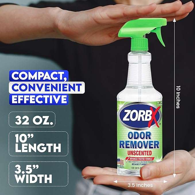 ZORBX Unscented Odor Remover Spray 32 oz - Perfect Solution for Strong Odor - Advanced Trusted Formula & Fast-Acting Odor Eliminator for Dog, Cat, Puppy