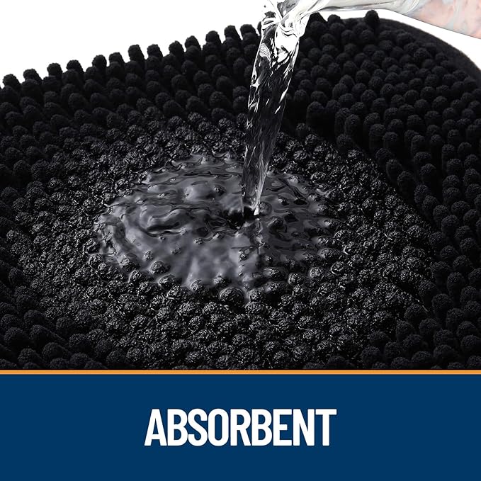 OLANLY Dog Door Mat for Muddy Paws 70x35, Absorbs Moisture and Dirt, Absorbent Non-Slip Washable Doormat, Quick Dry Chenille Mud Mat for Dogs, Entry Indoor Entryway Carpet for Inside Floor, Black